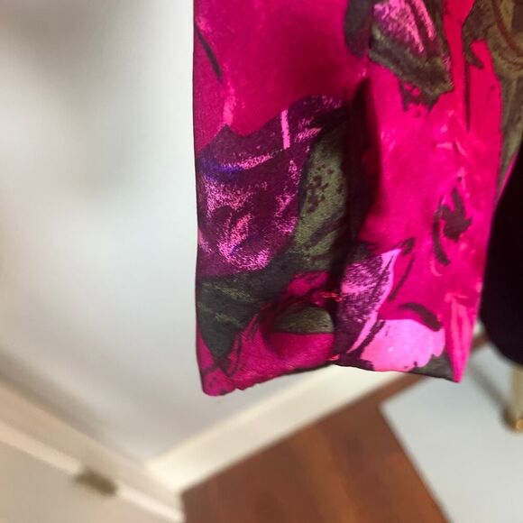 Silk Studios 80s Floral Velvet Dress Long Sleeve Ruched Midi Black Pink Size 10 - Picture 10 of 11